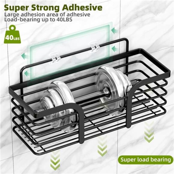 Shower Caddy, Adhesive Shower Organizer with Soap Dish and 4 Hooks, Rustproof - Picture 6 of 7